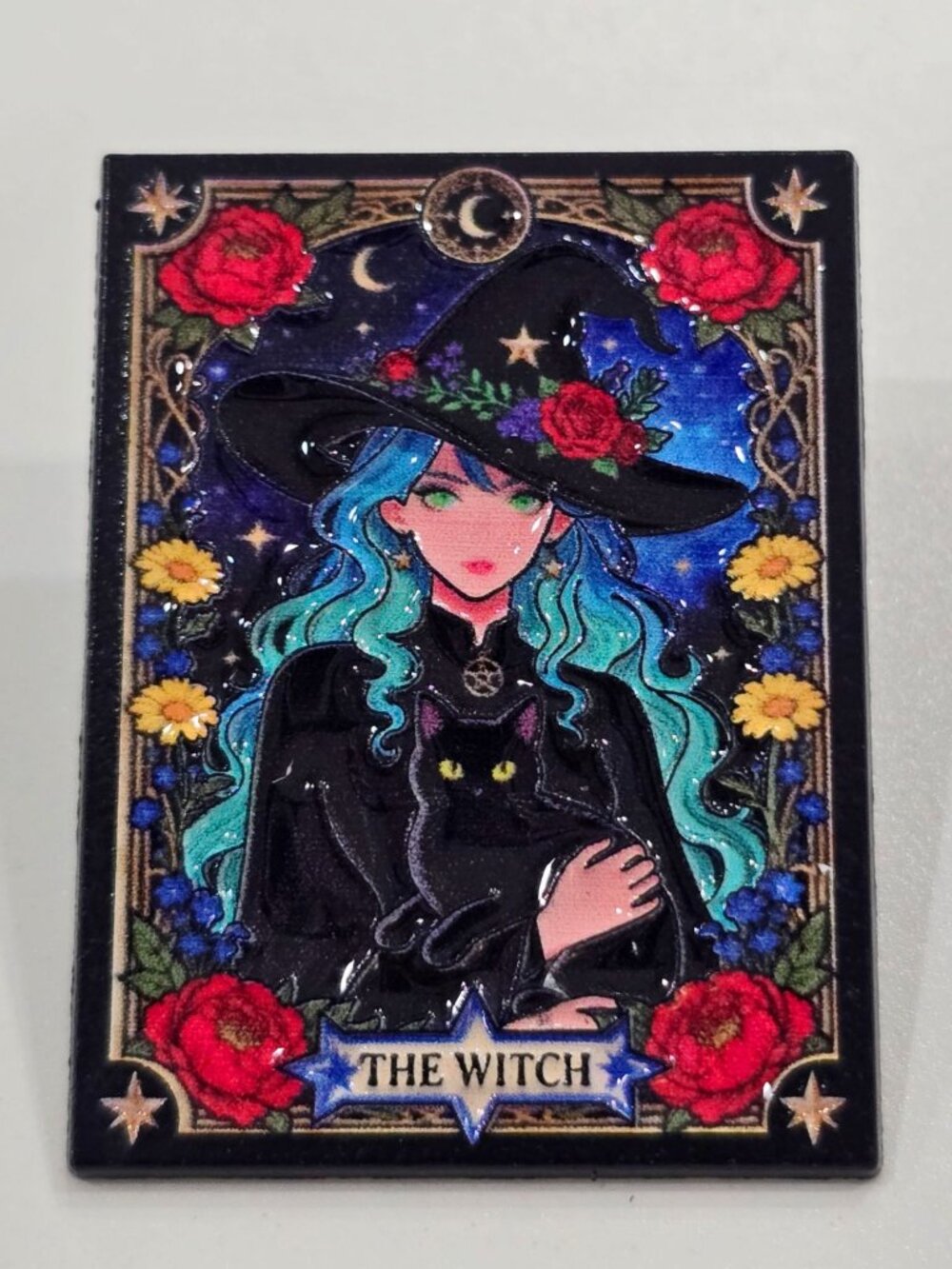 Artisan The Witch Tarot Card Enamel Pin Anime Witch Cat Gothic Brooch Sz OS NWT